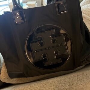 Tory Burch Black Patent Logo Tote
